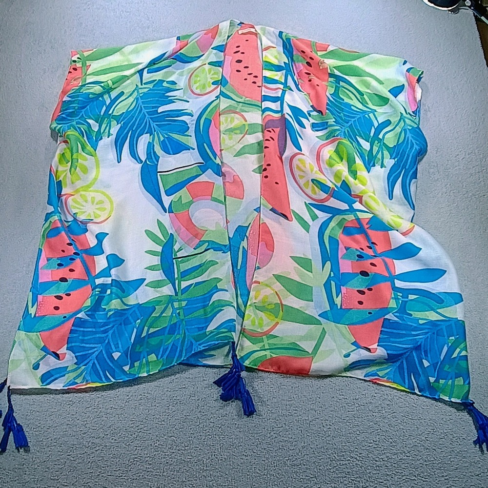Do Everything In Love Womens Kimono Watermelon Print OS Tassel Coverup